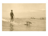 Man Surfing with Dog