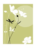 Black and White Flowers on Olive Background