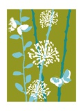 Green and Blue Color Print with Flowers and Butterfly