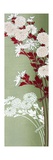 Vertical Floral Print on Green with Leaves in Red
