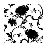 Black and White Floral Print with Three Blossoms