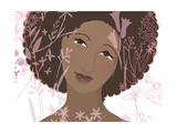 Woman with Pink Flowers and Leaves