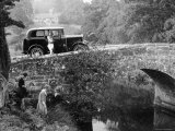 1930 Triumph Super 7 on a Stone Bridge in Rural England  1930's