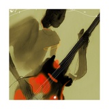 Playing Red and Black Bass Guitar