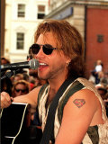 Jon Bon Jovi Pop Star Busking in Covent Garden Crowds Playing the Guitar and Singing Into a Mike