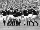 Scotland Football Team Celebrate Scoring Goal in Victory over England at Wembley