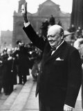 Winston Churchill British Prime Minister Holding His Fingers Up in a V For Victory Sign in Leeds
