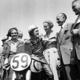 Isle of Man TT Races Ray Aman Receives Congratulations After Winning the Junior International