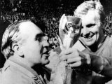 Football World Cup Final  Captain Bobby Moore and Team Manager Alf Ramsey with the Trophy