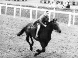 Princess Margaret Riding a Horse at Ascot Before Spectators Arrive For Meeting