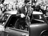 Prince Charles at Cambridge University Steps from His Mini Car on Arriving at Trinity College
