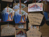 Pentagram-Shaped Cards with Drawings of Mt Fuji Hang From Strings