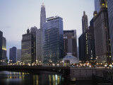 The Chicago River and Buildings From the State Street Bridge at Dusk
