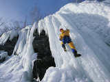 Climber Scales a Wall of Ice Near Cascade Lake