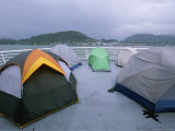 Tents Pitched by Campers on the Deck of a Ferry