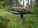 Killer Whale and Black Bear Totem Pole in Kasaan Totem Park  Alaska