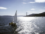 Boat Sails Toward the Golden Gate Bridge on San Francisco Bay