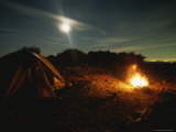 Full Moon Rises Above a Campfire in the Sespe Wilderness Area
