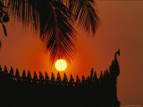 Silhouetted Architectural Detail Against Twilight Sky at Sunset