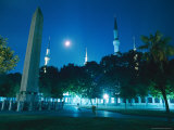 Night View of the Blue Mosque and 1500 Bc Egyptian Obelisk From Luxor