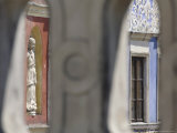 Facade of Houses on Great Market Square  Rynek Wielki Seen Through Balustrade  Zamosc