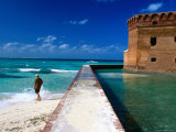 Tourist Near Moat Wall of Fort Jefferson  Garden Key