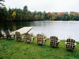 Adirondack Chairs in Row by Lake  Northeast Kingdom