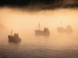 Fishing Boats Shrouded in Evening Fog