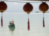 Boat with Blurred Lamp Shades in Foreground  Bophut Village