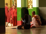 Nun and Another Woman Praying in Temple at Shwedagon Paya