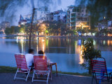 People Relaxing Beside Truc Bach Lake  West Lake and Truc Bach District