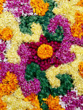 Detail of Floral Decoration Called Pookkallam at Entrance to Shop to Celebrate Onam Festival