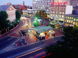 Overlooking Illuminated Harvard Square at Dusk