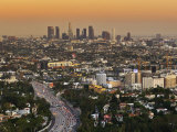 Los Angeles Downtown as Seen from Hollywood Bowl Overlook  at Dusk