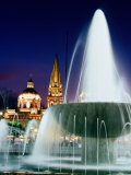 Water Fountain on Plaza De La Liberacion with 17th Century Cathedral in Distance