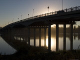 Bridge over Ural River at Sunrise  Separating Europe and Asia