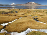 Lago Chungara with Volcan Sajama on the Left and the Cerros De Quisiquisine in Front