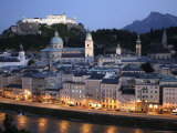 Overhead of Altstadt  with Salzach River and Hohensalzburg Fortress
