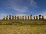 Array of 15 Statues or Moai on Platform or Ahu at Ahu Tongariki  Near Quarry Rano Raruku