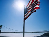 American Flag Flying with the Golden Gate Bridge in Background