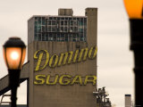 Exterior of Domino Sugar Building  Brooklyn  with Street Lanterns in Foreground