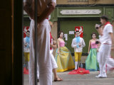 Trio of Painted and Costumed Street Performers Sing Opera on Calle Estafeta