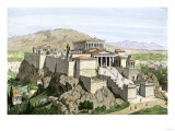 Acropolis of Ancient Athens  Crowned by the Parthenon and a Statue of Athena