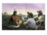 Native American Joining Cowboys at their Campfire  Late 1800s