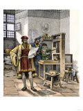 Gutenberg and Fust with the First Printing Press  Germany  1450s