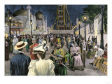 Columbian Exposition Visitors Strolling Along the Midway at Night  Chicago 1893