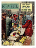 John Bull  Flowers Stalls Snowing Shopping Markets Winter Cold Weather Magazine  UK  1954