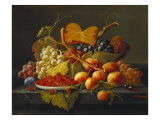 Still Life with Dish of Strawberries  Peaches and Grapes