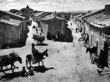 Spanish Village Showing Rows of Crude Stone and Adobe Houses