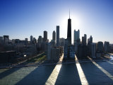 View of Skyscrapers and High-Rises with the Sun Behind the Sears Tower in Chicago  Illinois